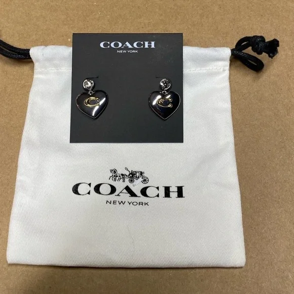 Coach Drop Heart Earrings w/Signature C - Picture 3 of 5